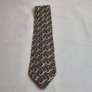 Martin Wong Men's Silk Tie Ivory Gray & Burgundy Abstract Design Napa California